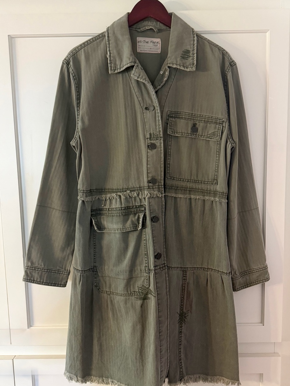 Free People Forever Free Military Tiered Jacket in Khaki with Olive Green Wash